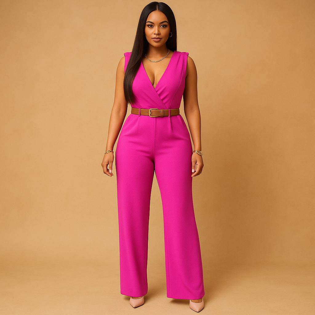 Feestelijke jumpsuit met diepe V-hals en hoge taille | Maud 3