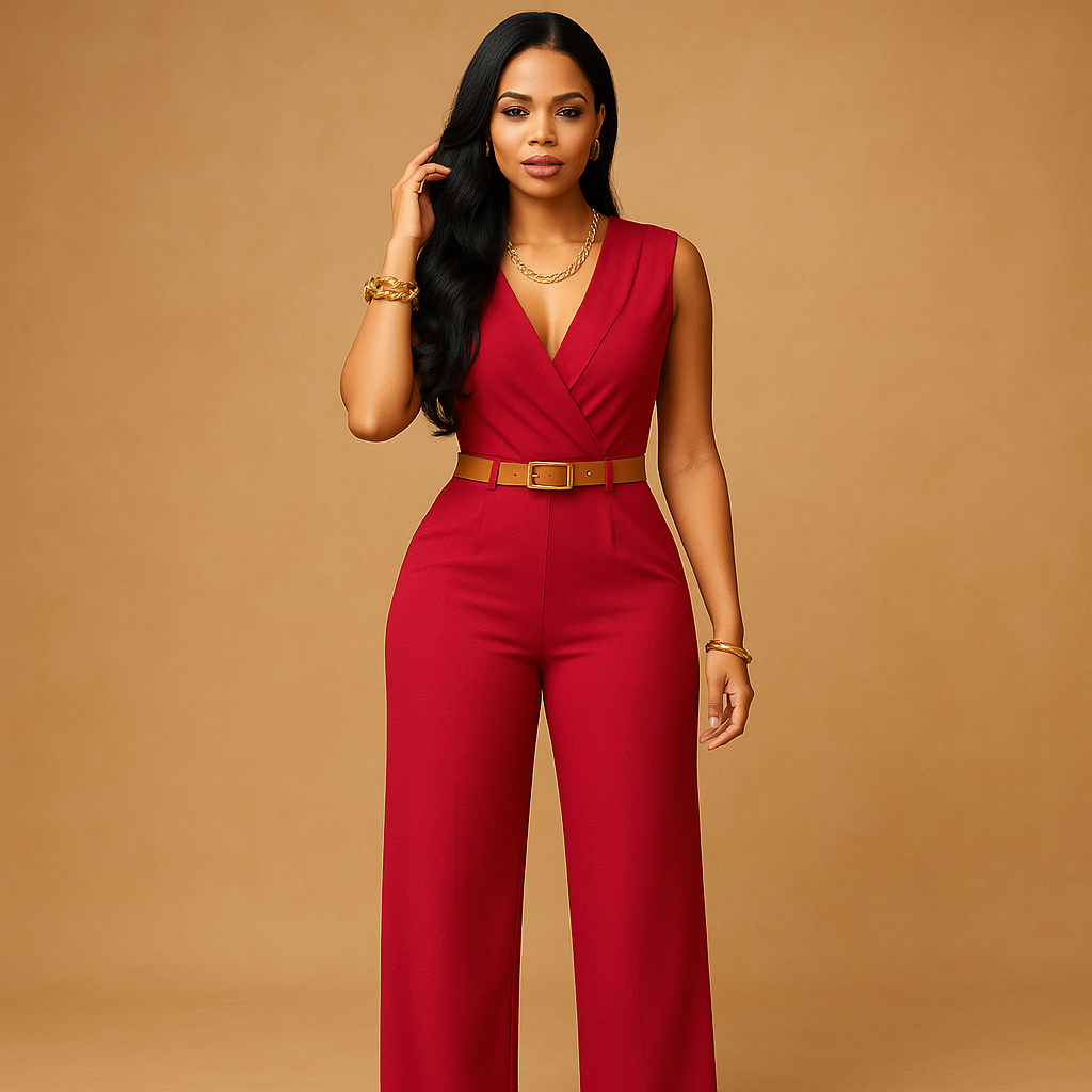 Feestelijke jumpsuit met diepe V-hals en hoge taille | Maud 5
