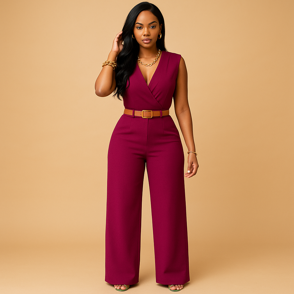 Variant image for Feestelijke jumpsuit met diepe V-hals en hoge taille | Maud-49